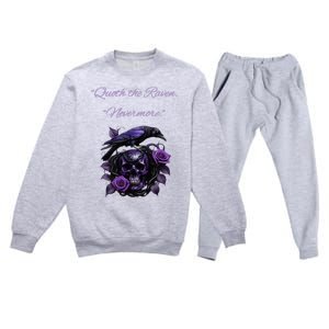 Raven And Skull With Roses Quoth The Raven Premium Crewneck Sweatsuit Set