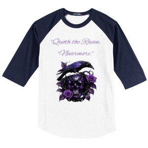 Raven And Skull With Roses Quoth The Raven Baseball Sleeve Shirt