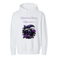 Raven And Skull With Roses Quoth The Raven Garment-Dyed Fleece Hoodie