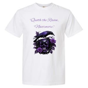 Raven And Skull With Roses Quoth The Raven Garment-Dyed Heavyweight T-Shirt