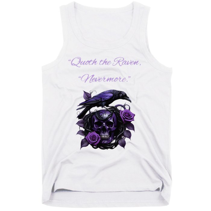 Raven And Skull With Roses Quoth The Raven Tank Top