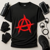 Red Anarchist Symbol Distressed Political Anarchy Rock Star Cooling Performance Crew T-Shirt