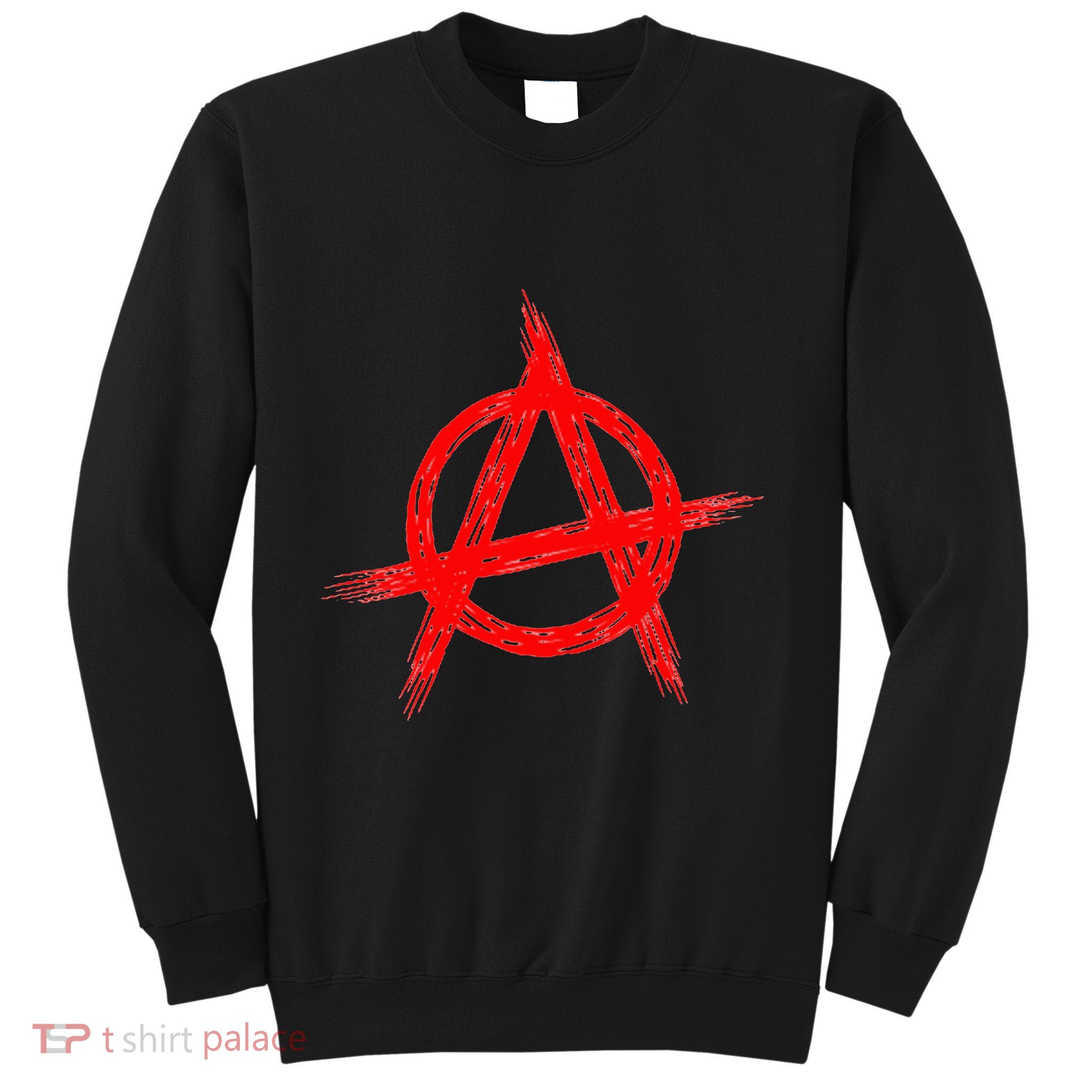 Red Anarchist Symbol Distressed Political Anarchy Rock Star Sweatshirt