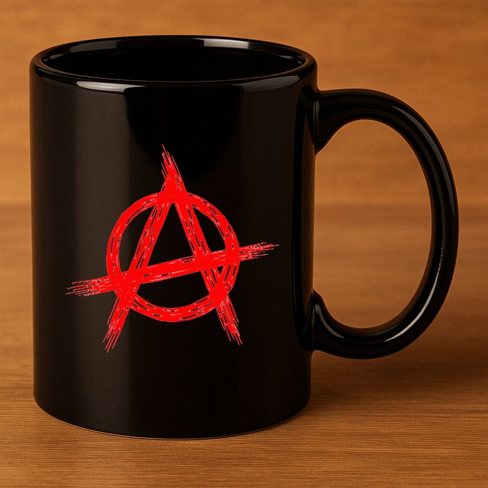 Red Anarchist Symbol Distressed Political Anarchy Rock Star 11oz C Handle Ceramic Mug