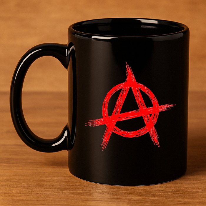 Red Anarchist Symbol Distressed Political Anarchy Rock Star 11oz C Handle Ceramic Mug