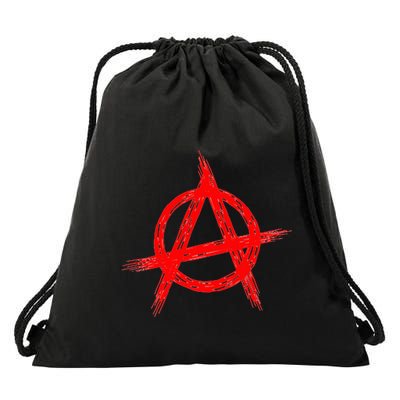 Red Anarchist Symbol Distressed Political Anarchy Rock Star Drawstring Bag