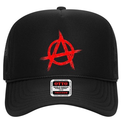 Red Anarchist Symbol Distressed Political Anarchy Rock Star Trucker Hat