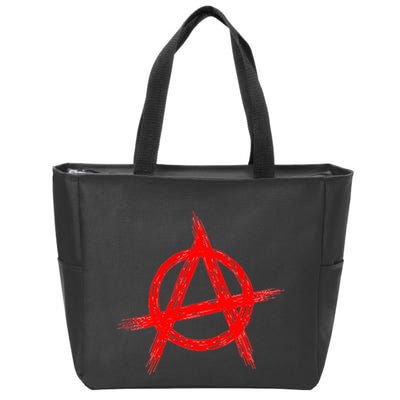 Red Anarchist Symbol Distressed Political Anarchy Rock Star Zip Tote Bag