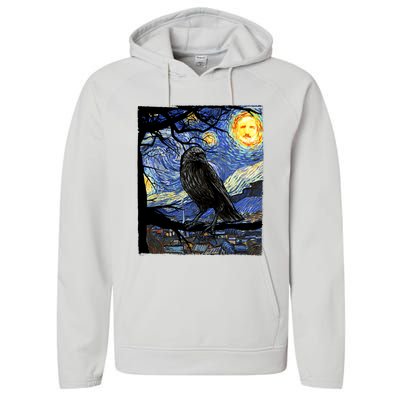 Raven Art Starry Night Edgar Allan Poe Raven Poe Performance Fleece Hoodie