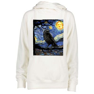 Raven Art Starry Night Edgar Allan Poe Raven Poe Womens Funnel Neck Pullover Hood