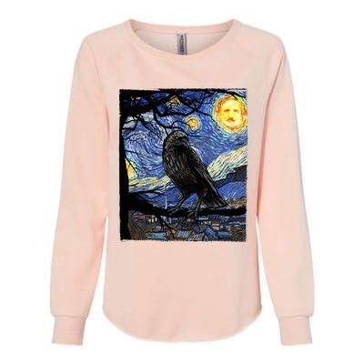 Raven Art Starry Night Edgar Allan Poe Raven Poe Womens California Wash Sweatshirt