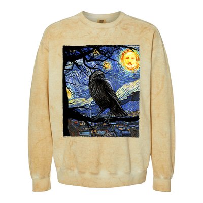 Raven Art Starry Night Edgar Allan Poe Raven Poe Colorblast Crewneck Sweatshirt