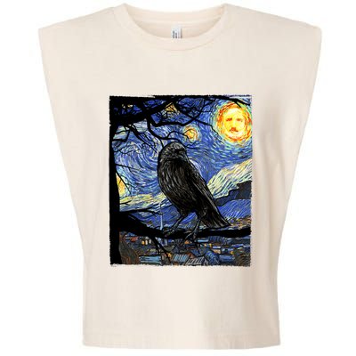 Raven Art Starry Night Edgar Allan Poe Raven Poe Garment-Dyed Women's Muscle Tee