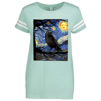 Raven Art Starry Night Edgar Allan Poe Raven Poe Enza Ladies Jersey Football T-Shirt