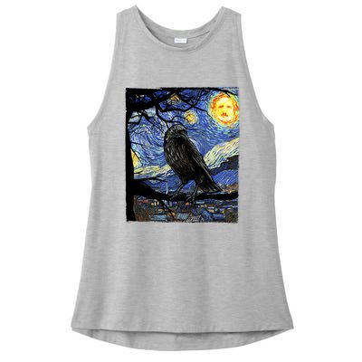 Raven Art Starry Night Edgar Allan Poe Raven Poe Ladies PosiCharge Tri-Blend Wicking Tank