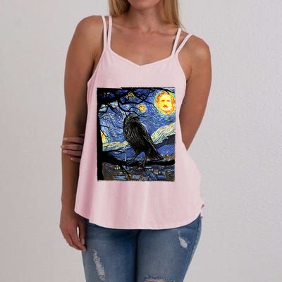 Raven Art Starry Night Edgar Allan Poe Raven Poe Women's Strappy Tank