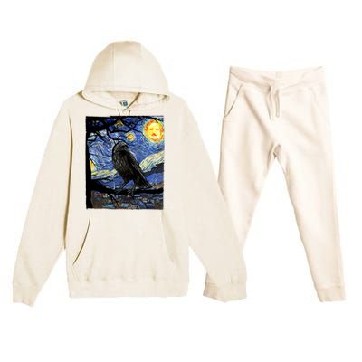 Raven Art Starry Night Edgar Allan Poe Raven Poe Premium Hooded Sweatsuit Set