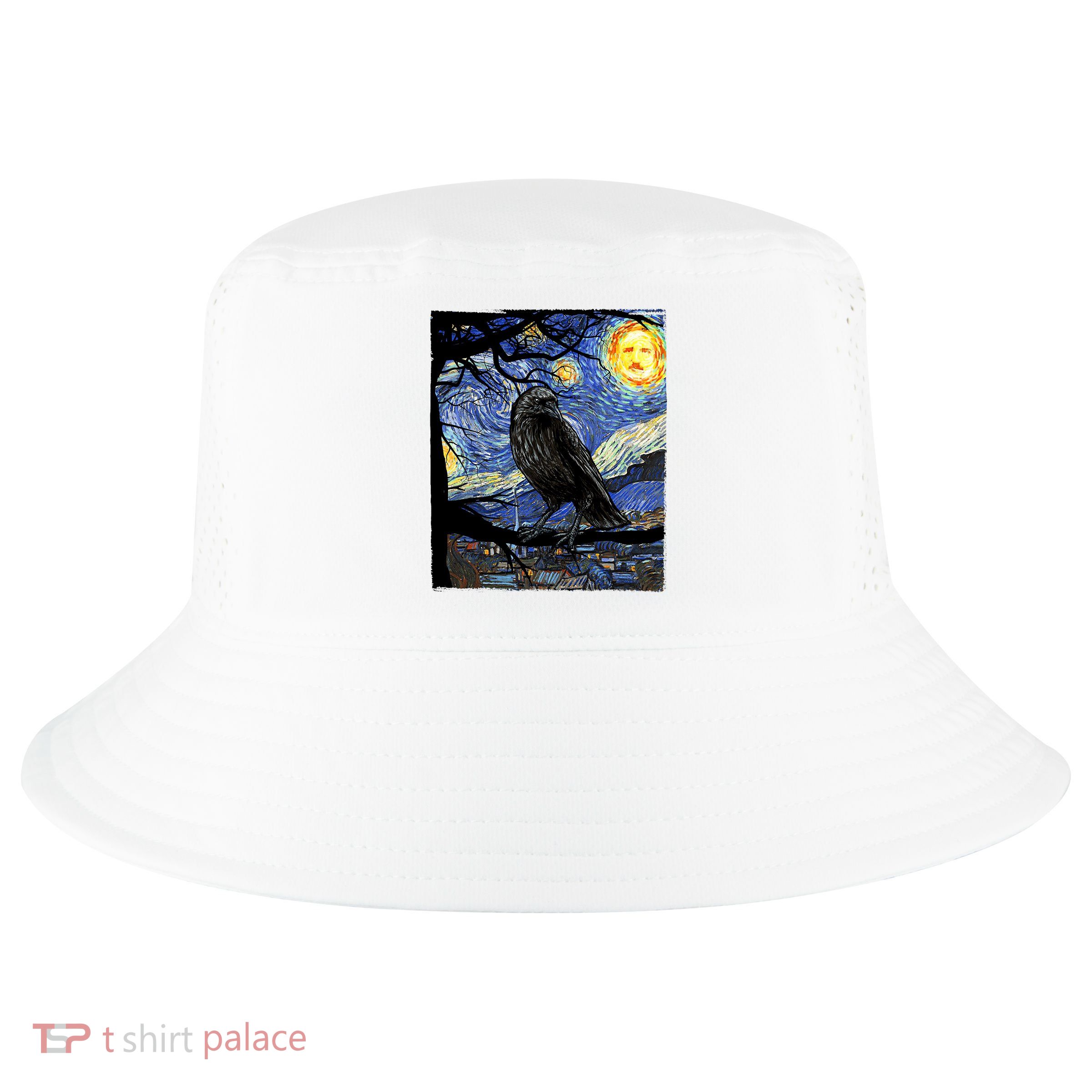Raven Art Starry Night Edgar Allan Poe Raven Poe Cool Comfort Performance Bucket Hat