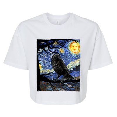 Raven Art Starry Night Edgar Allan Poe Raven Poe Bella+Canvas Jersey Crop Tee