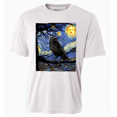 Raven Art Starry Night Edgar Allan Poe Raven Poe Cooling Performance Crew T-Shirt