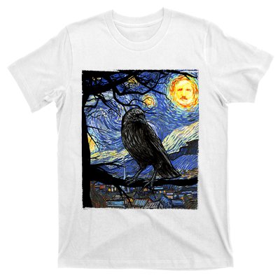 Raven Art Starry Night Edgar Allan Poe Raven Poe T-Shirt