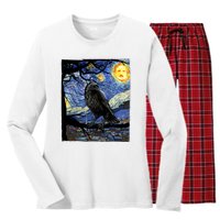 Raven Art Starry Night Edgar Allan Poe Raven Poe Women's Long Sleeve Flannel Pajama Set 