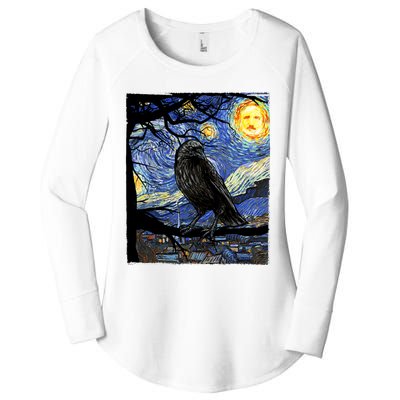 Raven Art Starry Night Edgar Allan Poe Raven Poe Women's Perfect Tri Tunic Long Sleeve Shirt