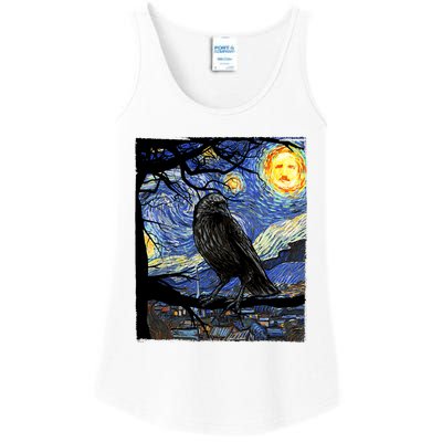 Raven Art Starry Night Edgar Allan Poe Raven Poe Ladies Essential Tank