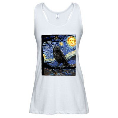 Raven Art Starry Night Edgar Allan Poe Raven Poe Ladies Essential Flowy Tank