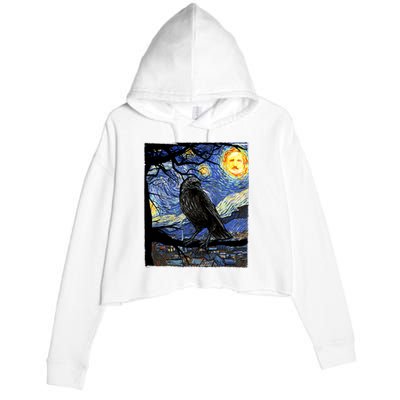 Raven Art Starry Night Edgar Allan Poe Raven Poe Crop Fleece Hoodie