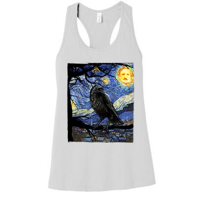 Raven Art Starry Night Edgar Allan Poe Raven Poe Women's Racerback Tank