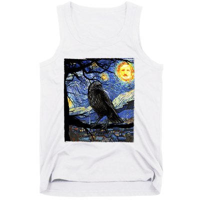 Raven Art Starry Night Edgar Allan Poe Raven Poe Tank Top