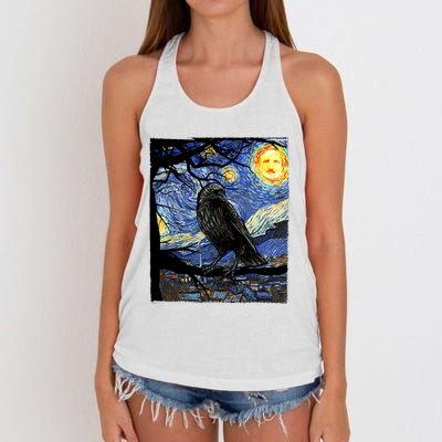 Raven Art Starry Night Edgar Allan Poe Raven Poe Women's Knotted Racerback Tank