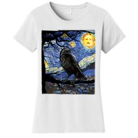 Raven Art Starry Night Edgar Allan Poe Raven Poe Women's T-Shirt