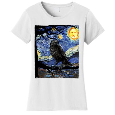 Raven Art Starry Night Edgar Allan Poe Raven Poe Women's T-Shirt