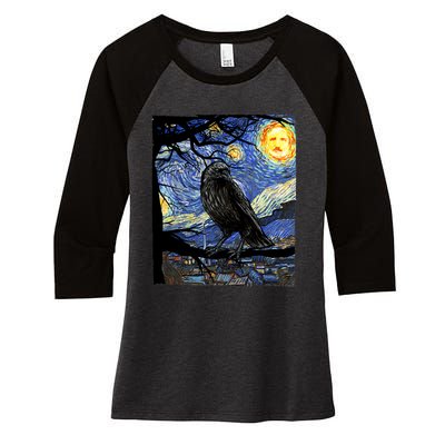 Raven Art Starry Night Edgar Allan Poe Raven Poe Women's Tri-Blend 3/4-Sleeve Raglan Shirt