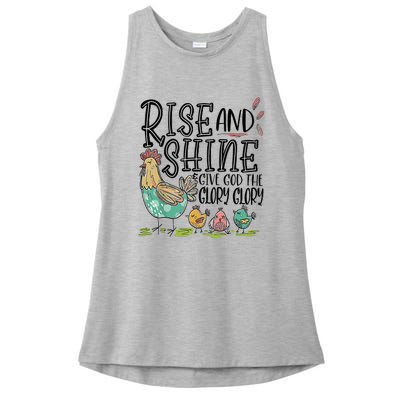 Rise And Shine Give God The Glory Glory Funny Chicken Ladies PosiCharge Tri-Blend Wicking Tank