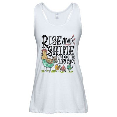 Rise And Shine Give God The Glory Glory Funny Chicken Ladies Essential Flowy Tank