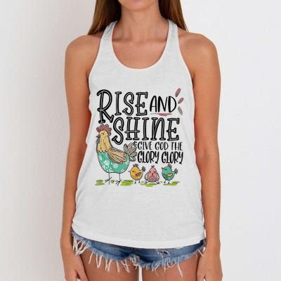 Rise And Shine Give God The Glory Glory Funny Chicken Women's Knotted Racerback Tank