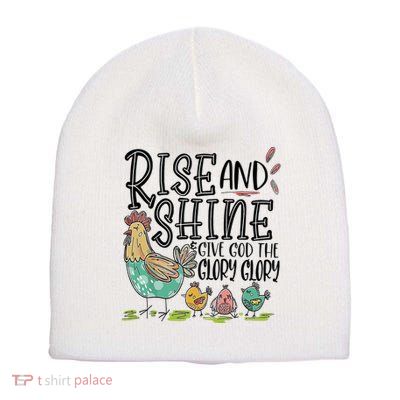 Rise And Shine Give God The Glory Glory Funny Chicken Short Acrylic Beanie