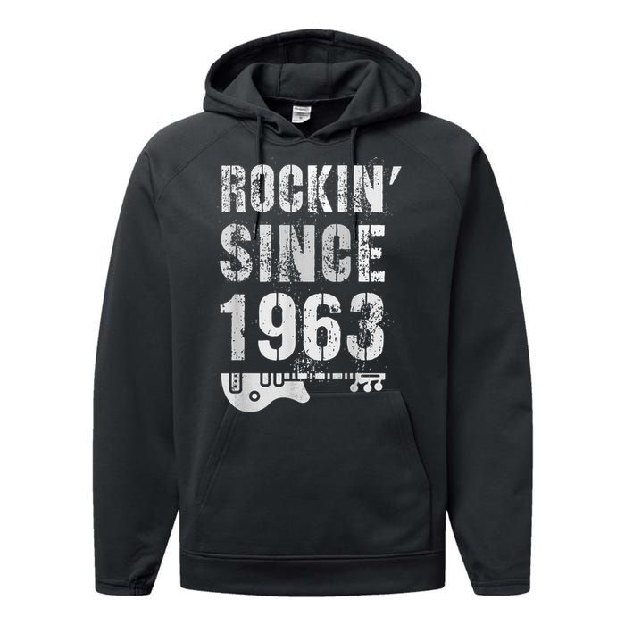 Rockin' Awesome Since 1963 Legendary Rockstar 60th Birthday Performance Fleece Hoodie