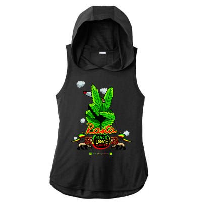 Rasta Jamaica Peace Love Unity Ladies PosiCharge Tri-Blend Wicking Draft Hoodie Tank