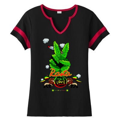 Rasta Jamaica Peace Love Unity Ladies Halftime Notch Neck Tee