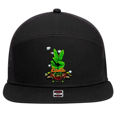 Rasta Jamaica Peace Love Unity 7 Panel Mesh Trucker Snapback Hat