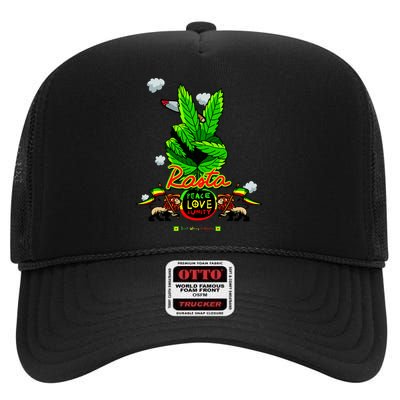 Rasta Jamaica Peace Love Unity High Crown Mesh Back Trucker Hat