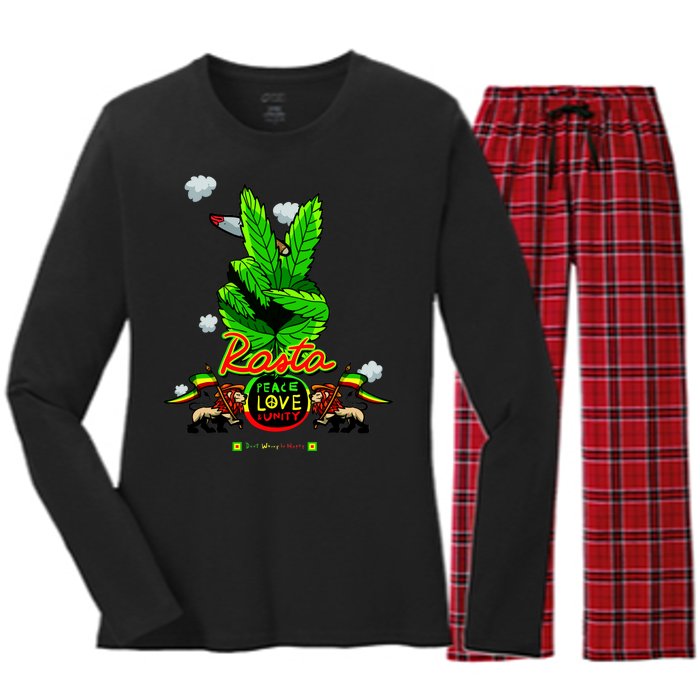 Rasta Jamaica Peace Love Unity Women's Long Sleeve Flannel Pajama Set 