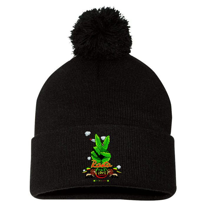 Rasta Jamaica Peace Love Unity Pom Pom 12in Knit Beanie