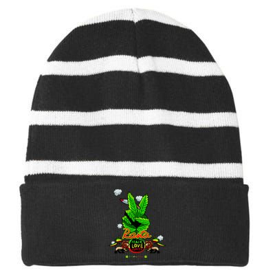 Rasta Jamaica Peace Love Unity Striped Beanie with Solid Band