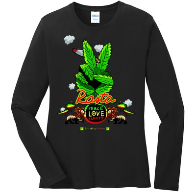 Rasta Jamaica Peace Love Unity Ladies Long Sleeve Shirt