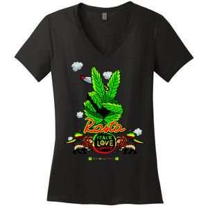 Rasta Jamaica Peace Love Unity Women's V-Neck T-Shirt